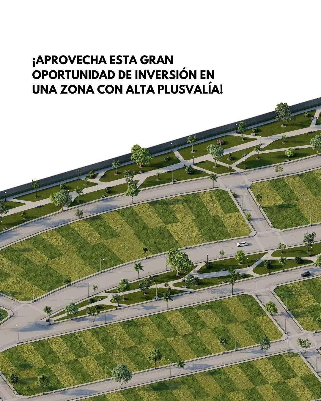 Render aéreo de la lotificación de Bielva